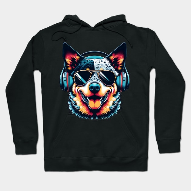 Australian Cattle Dog Smiling DJ with Headphones Hoodie by ArtRUs